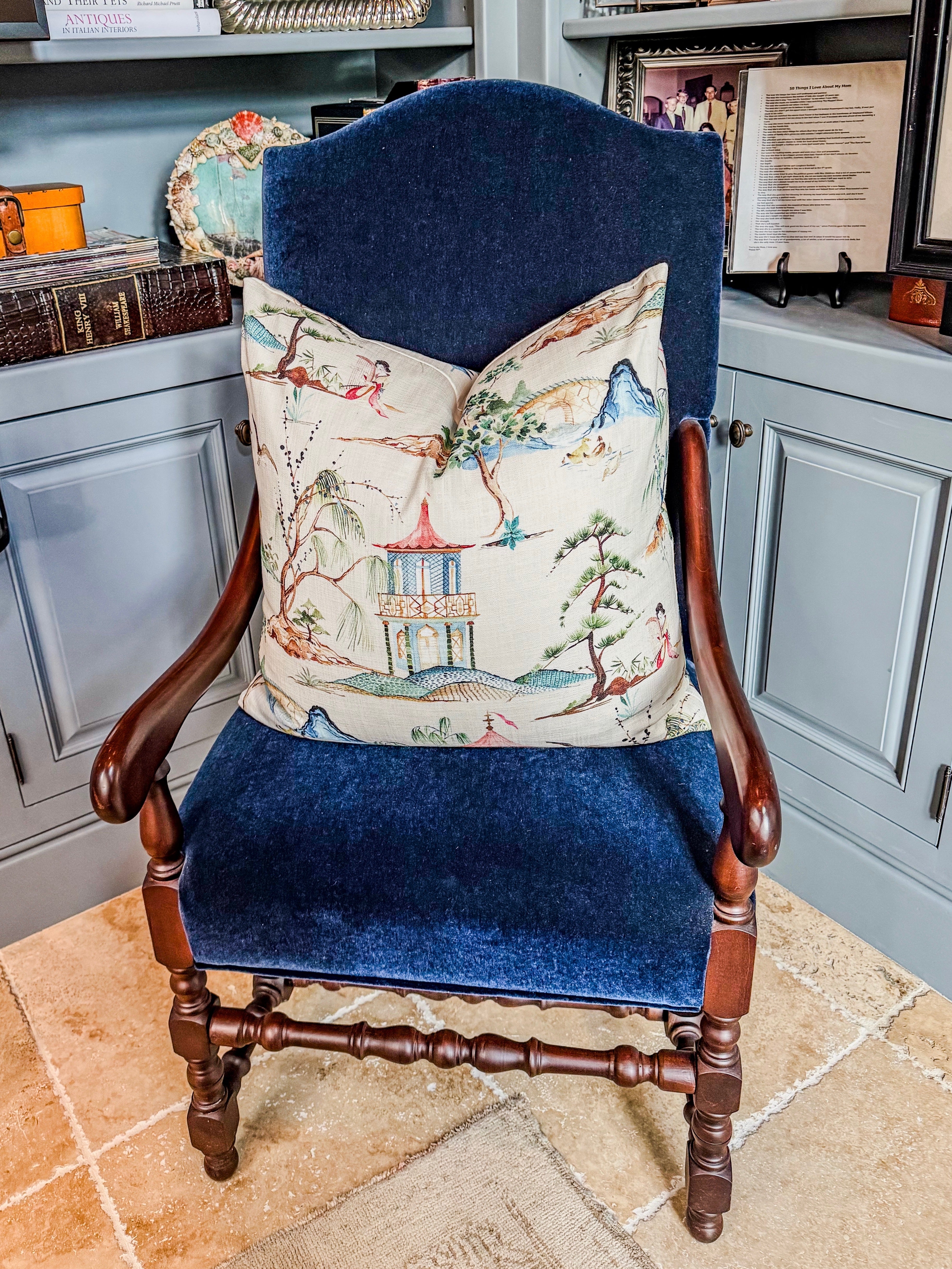 Okayama Flax Chinoiserie Pillow