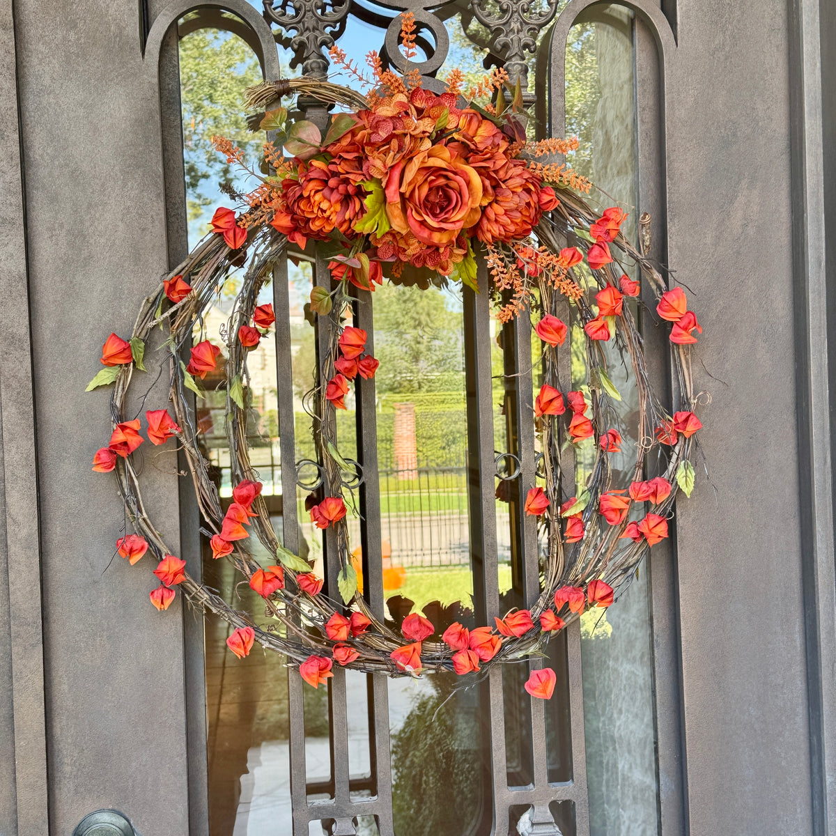 Pumpkin Grapevine Floral Wreath - Small