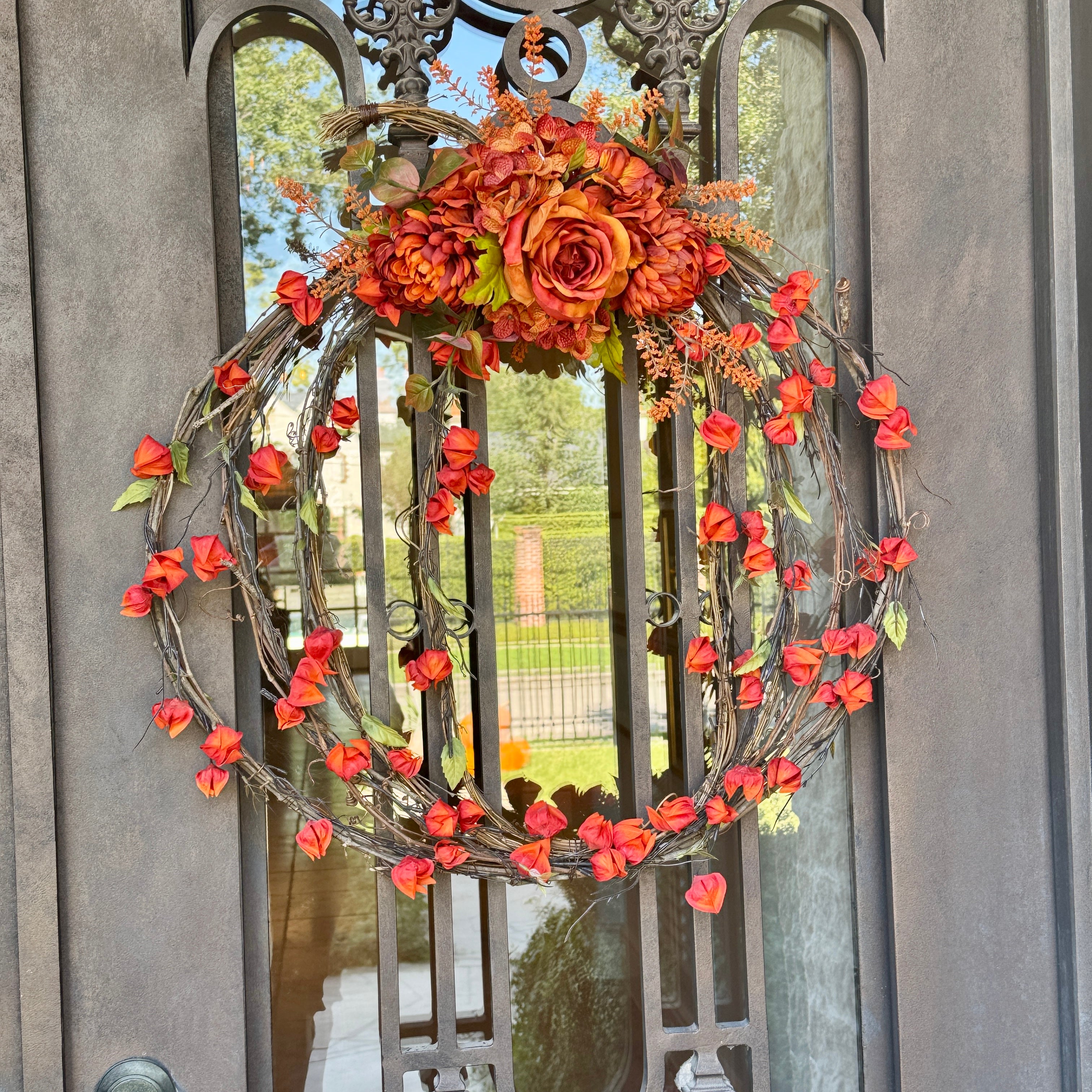 Pumpkin Grapevine Floral Wreath - Small