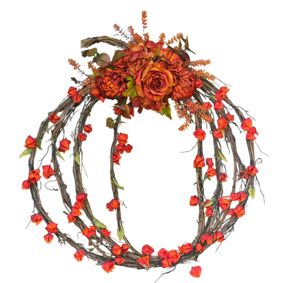 Pumpkin Grapevine Floral Wreath - Small