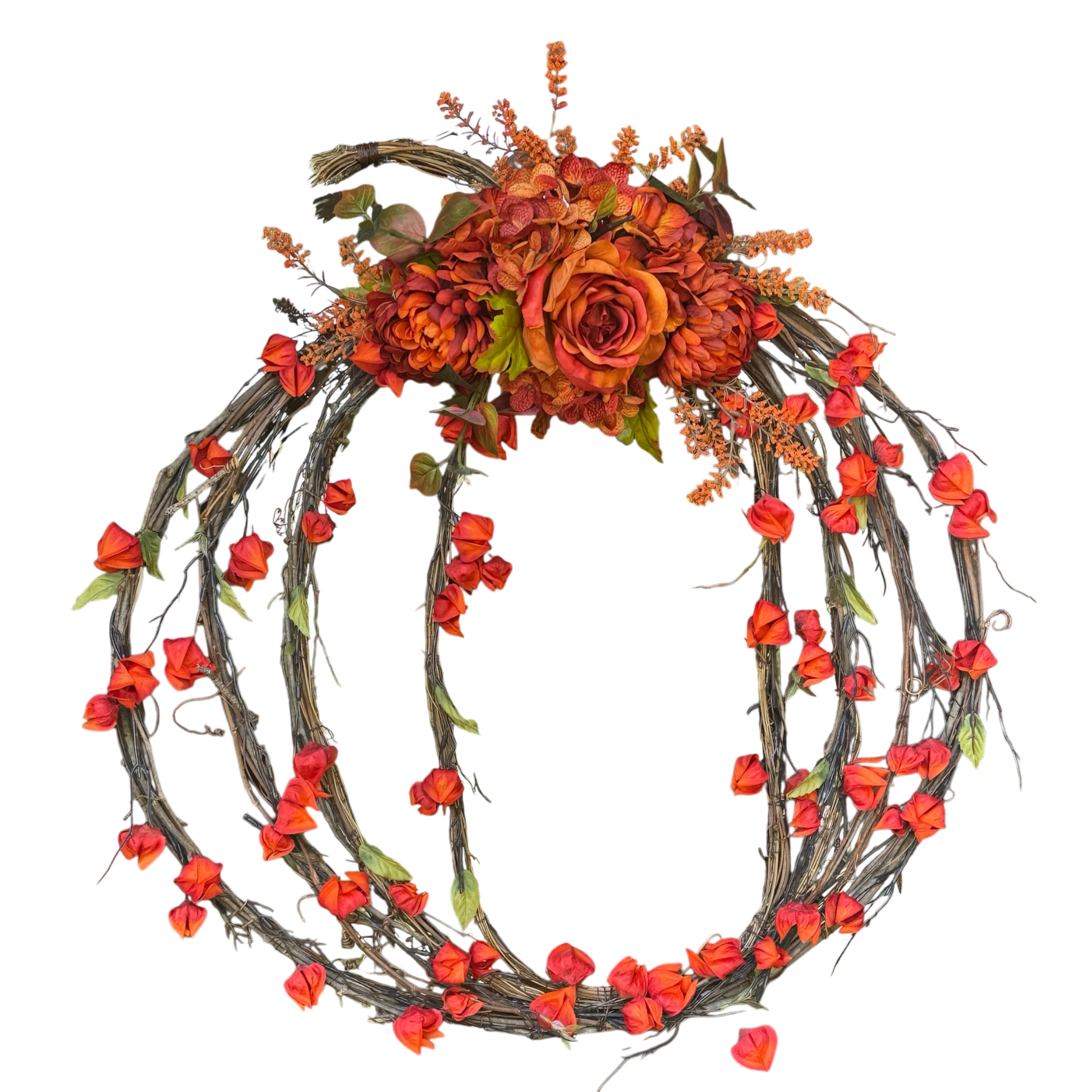Pumpkin Grapevine Floral Wreath - Small