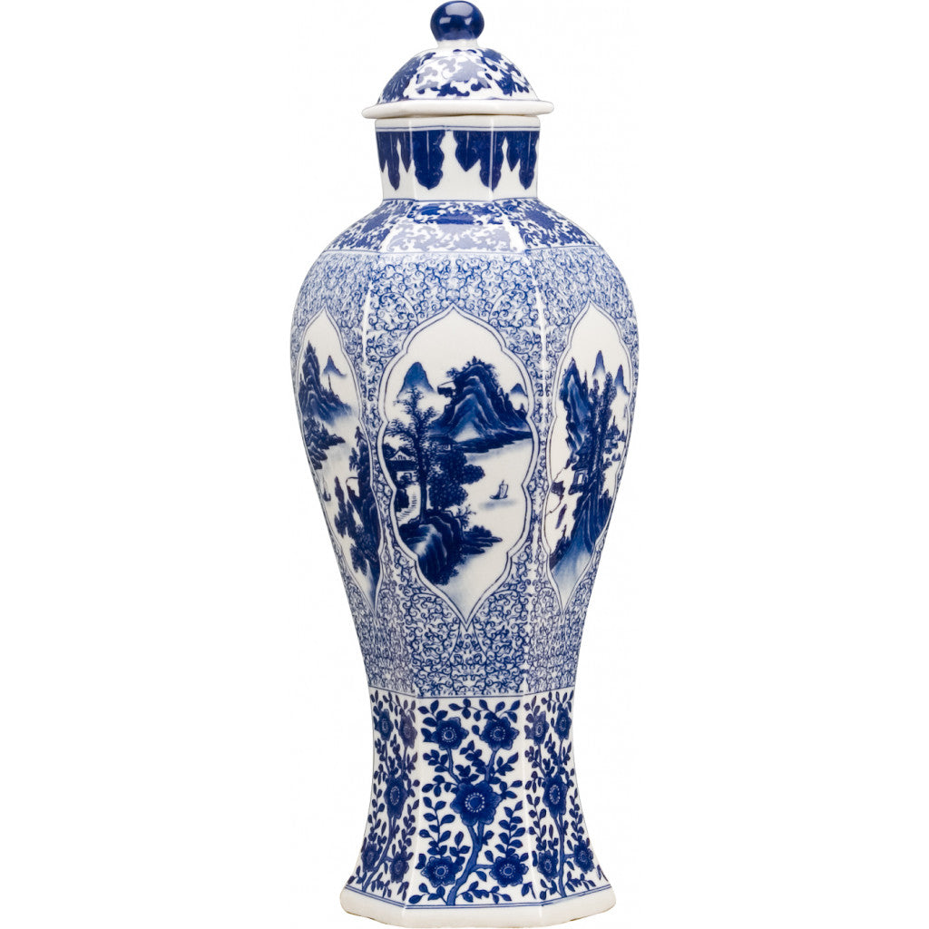 Classic Porcelain - BLUE AND WHITE HEXAGONAL JAR