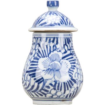 Classic Porcelain - BLUE AND WHITE LIDDED JAR ROLLING PETALS