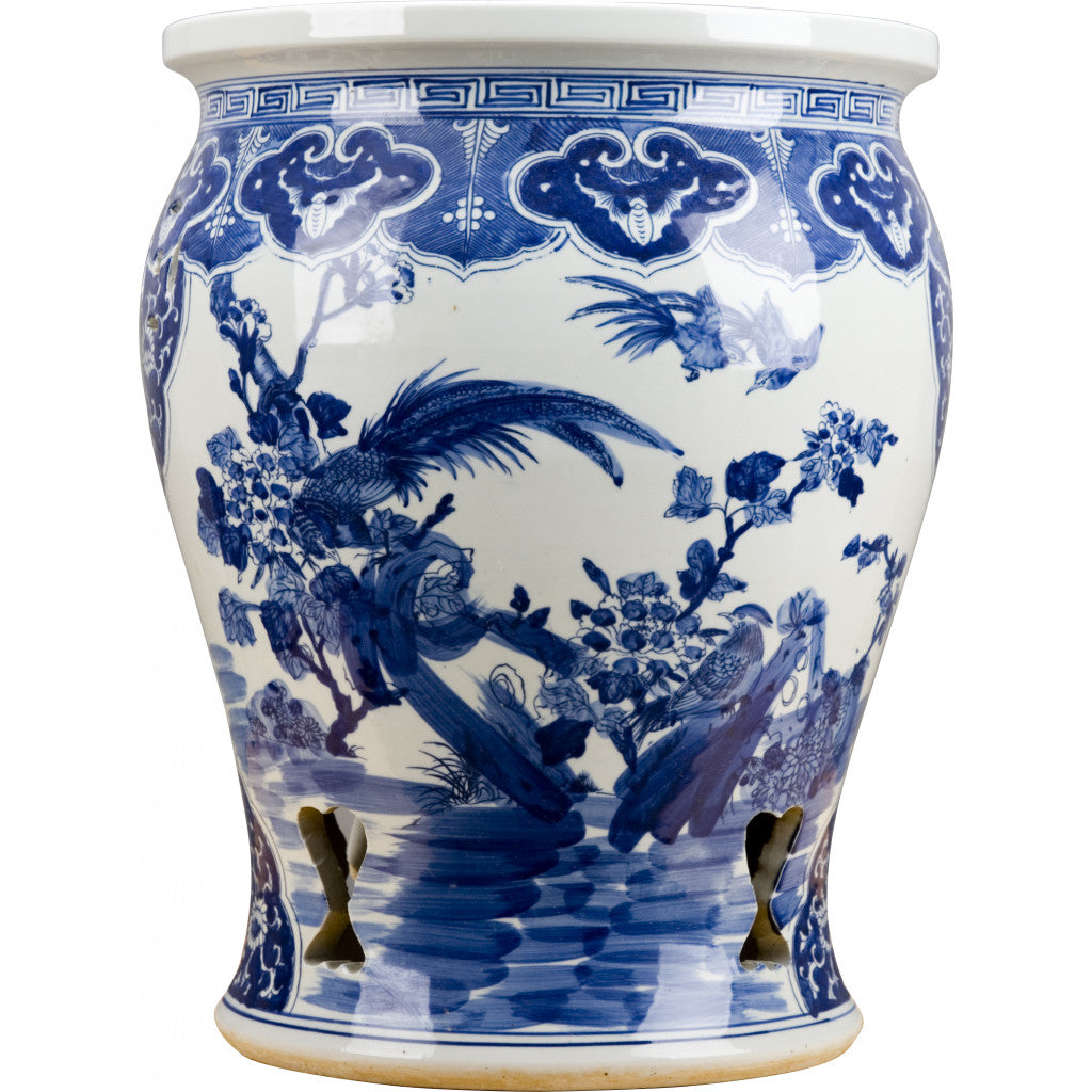 Classic Porcelain - BLUE AND WHITE FLOWER AND BIRD GARDEN STOOL